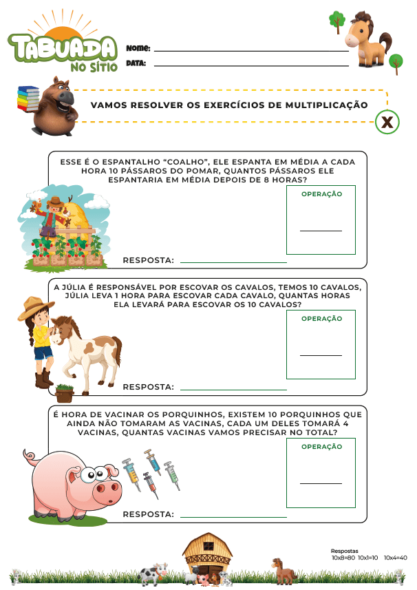 TABUADA PARA IMPRIMIR → Multiplicação, Divisão, Adição, Subtração