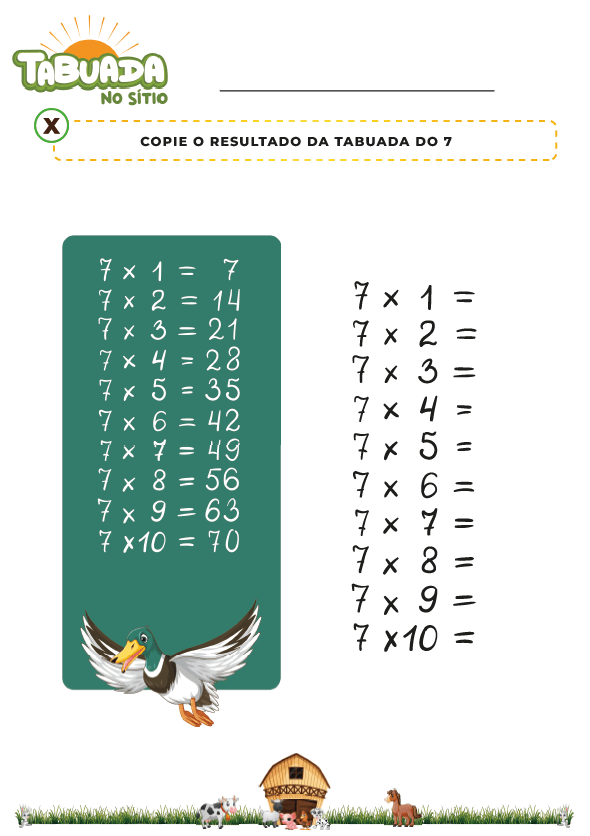 TABUADA DA MULTIPLICAÇÃO POR 7 PARA COMPLETAR - ATIVIDADE-ESPAÇO EDUCAR