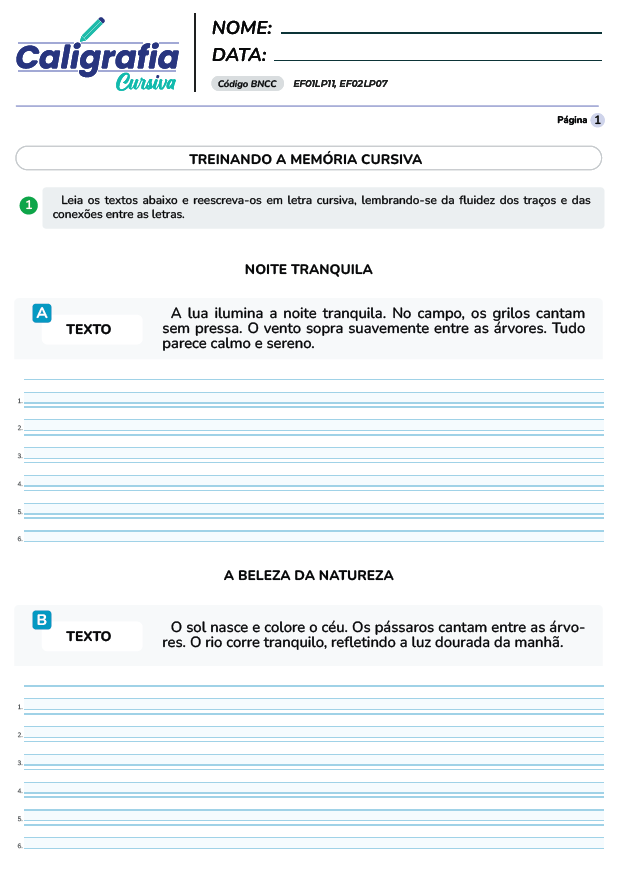 5 Atividades de Caligrafia para o 5º Ano